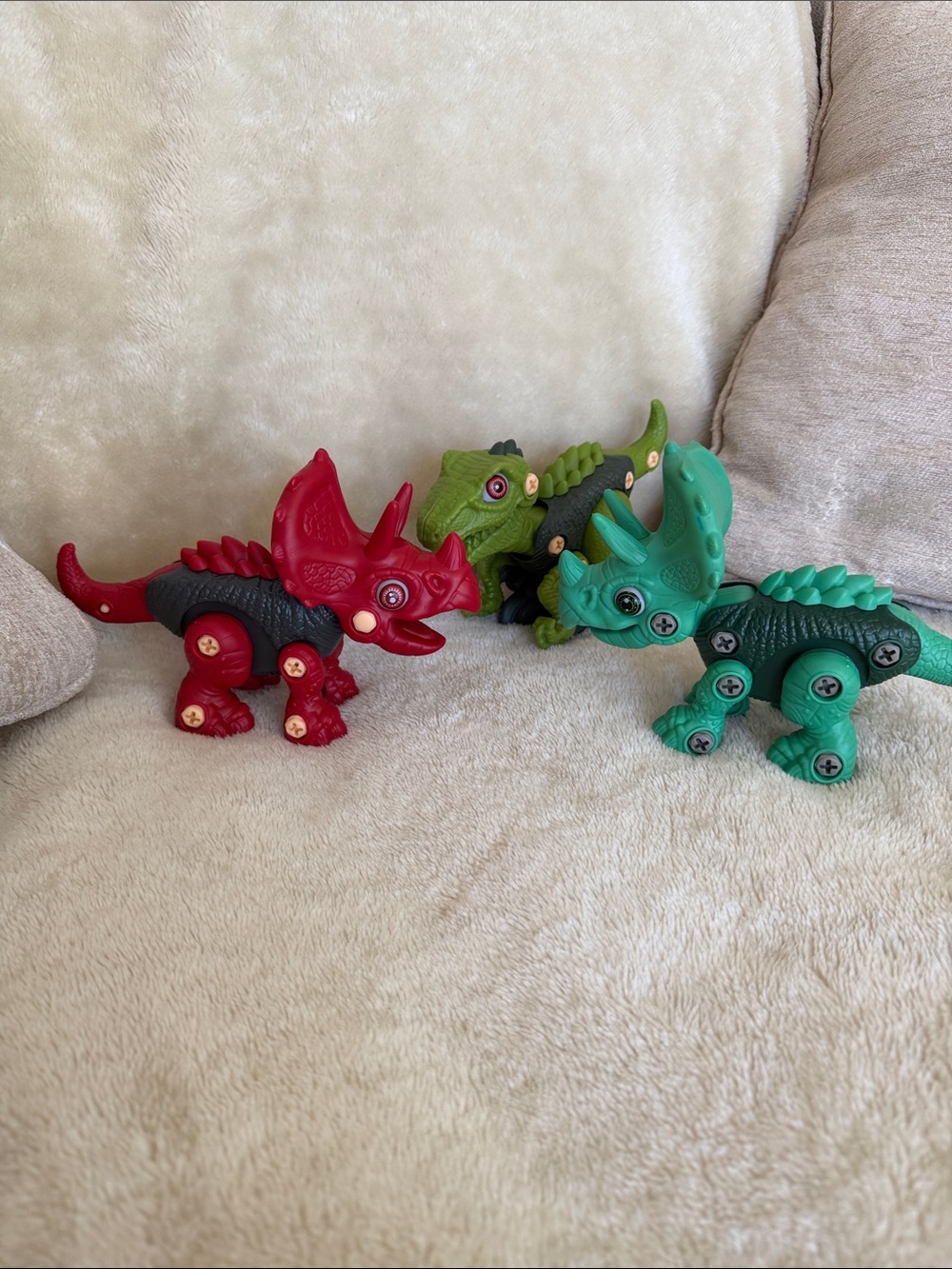 3-Pack Pull-Back Triceratops Dino Toy Set - Red, Green, Teal